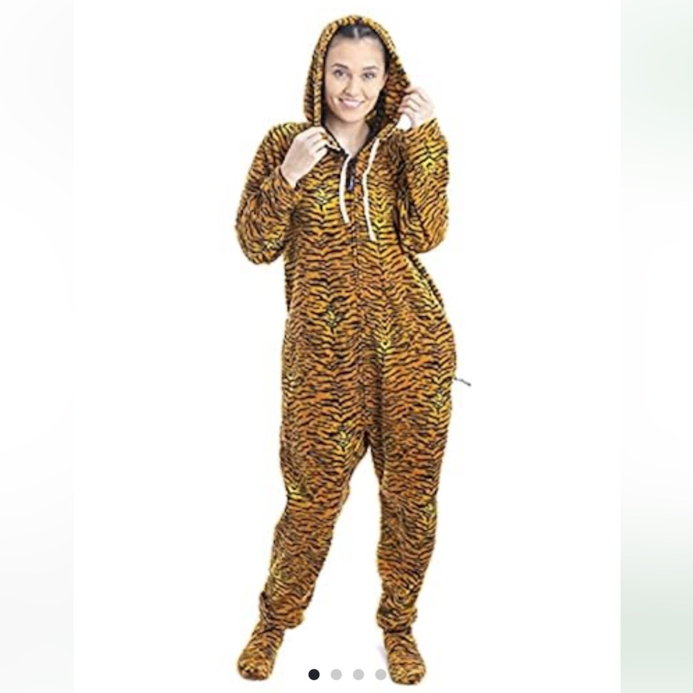 Tiger Print Fleece Hooded Onesie Zip Off Feet